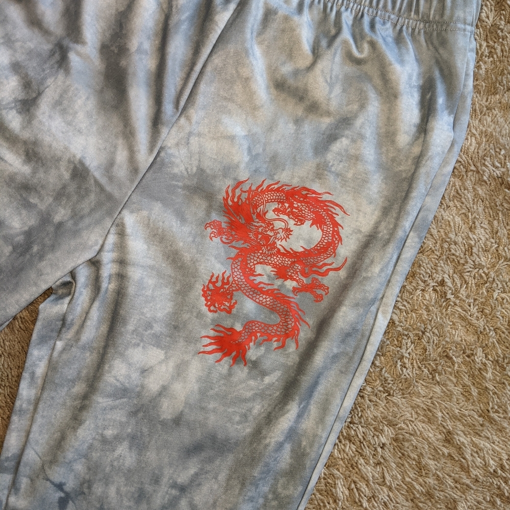Gray joggers with red dragon size medium